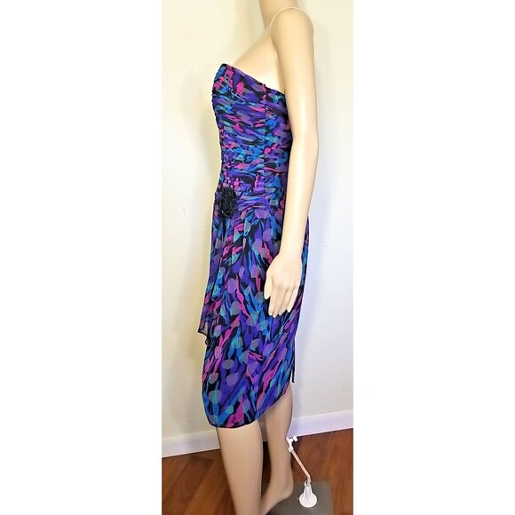Vintage A J Bari Vibrant Knee Length Strapless Dress with Scarf Size 10      T44 - Picture 7 of 12